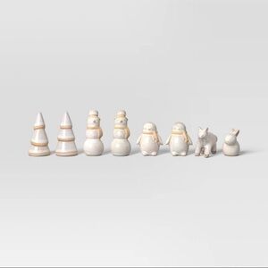 New! Wondershop White and Cream Ceramic Winter 8 piece Miniature Figurine Set